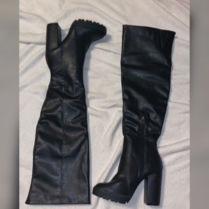 Black Leather Knee High Boots